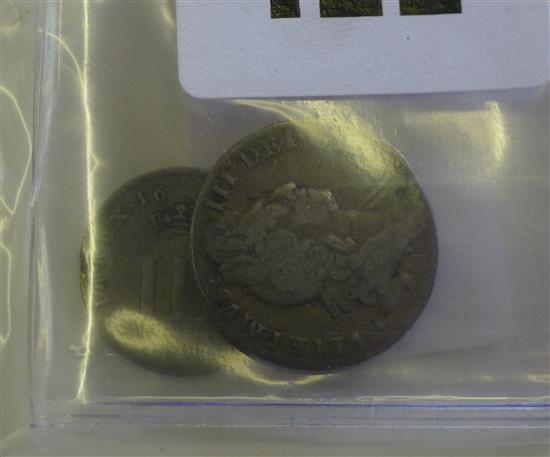 Charles II maundy III pence and a 1697 6d